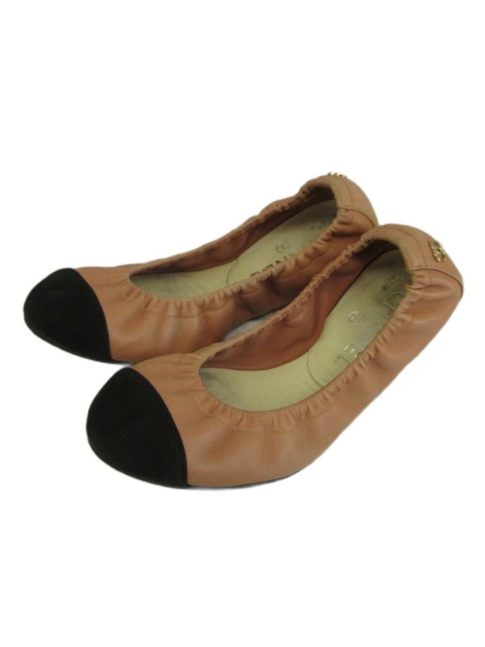 Chanel Ballet Shoes Flat Pumps Leather Cap Toe CC Logo Bicolor Pink